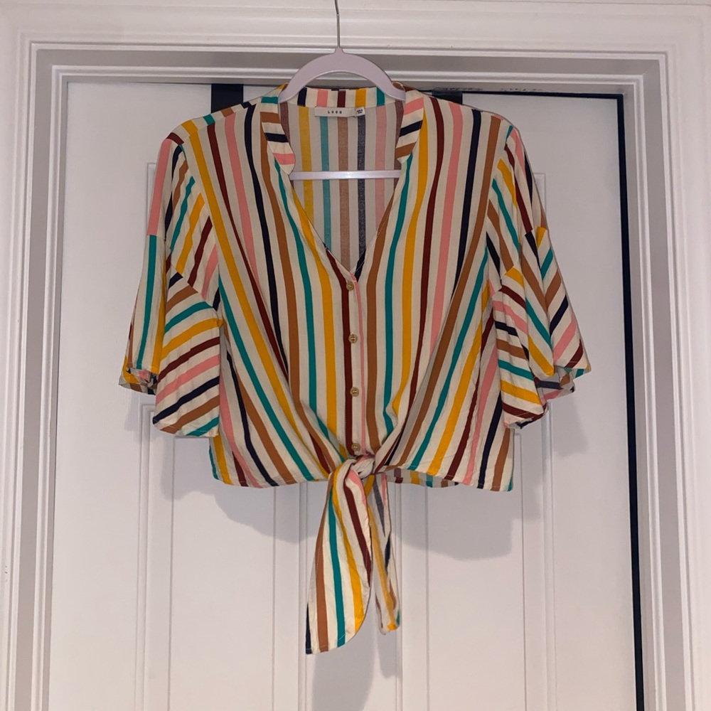 Lush Striped front tie blouse